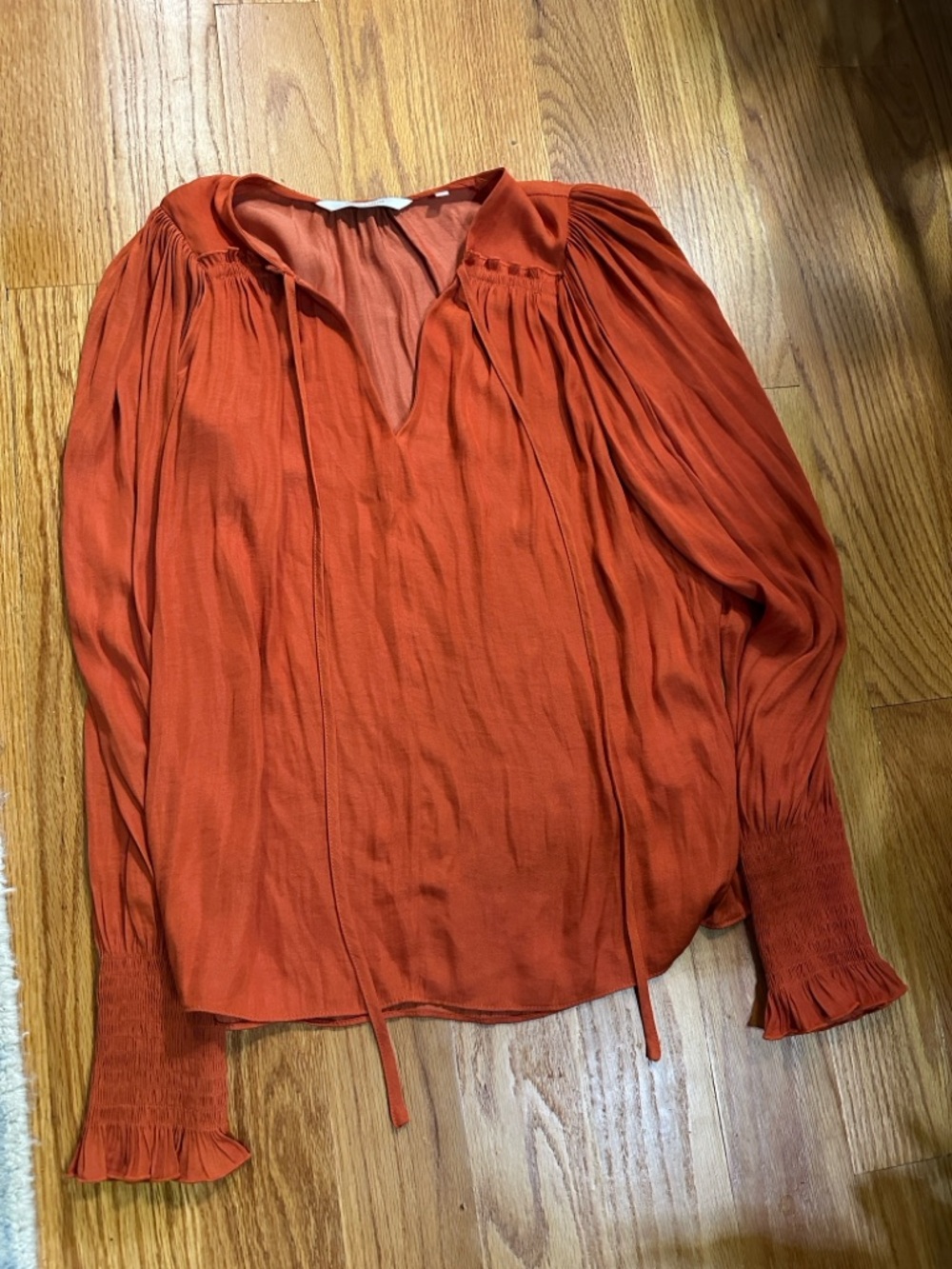 Rebecca Taylor Rust Tie-Neck Peasant Blouse
